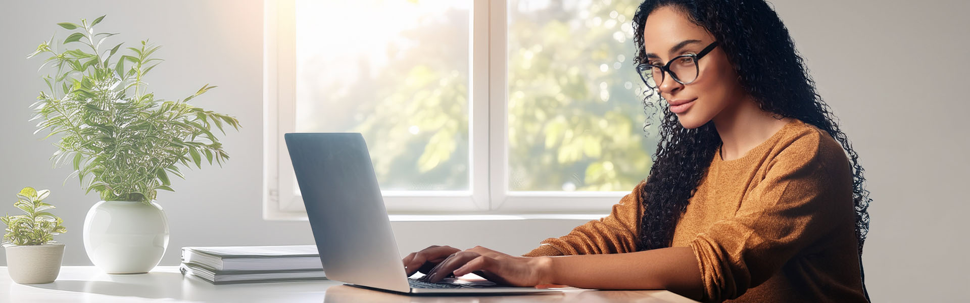 Eine junge Dame, die eine E-Mail auf ihrem Notebook schreibt.