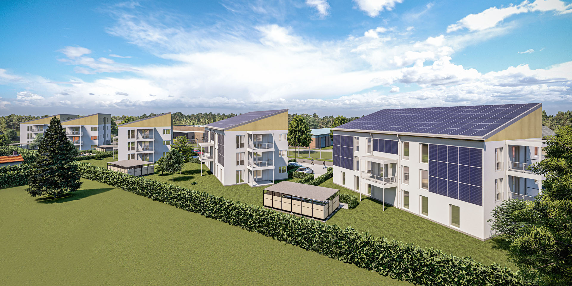 Visualisierung der energieautarken Mehrfamilienhäuser in der Heinrichstraße in Unna-Königsborn.
